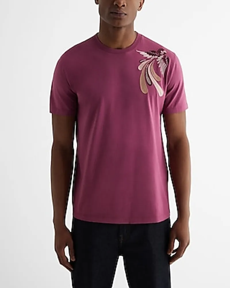 Embroidered Bird Graphic Perfect Pima Cotton T-Shirt Purple Men's L Tall