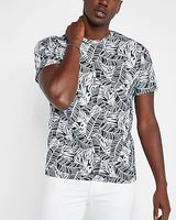 Leaf Print Slub Crew Neck T-Shirt