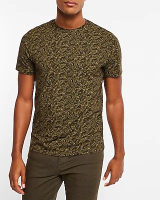 Olive Green Printed Moisture-Wicking Performance T-Shirt Green Men's S