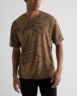 Relaxed Leaf Print Perfect Pima Cotton Crew Neck T-Shirt Men's XS