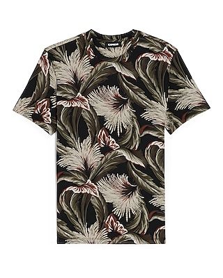 Floral Print Crew Neck T-Shirt Black Men's XL