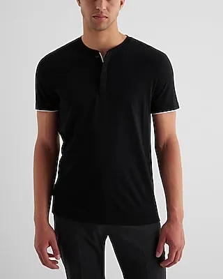 Tipped Perfect Pima Cotton Henley Black Men's S