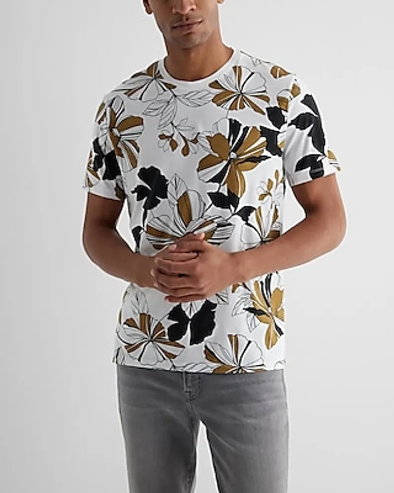 Floral Print Perfect Pima Cotton T-Shirt White Men's XXL Tall