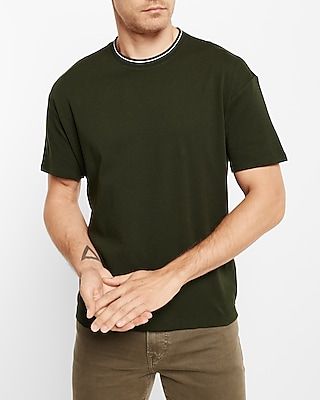 Solid Tipped Crew Neck T-Shirt Green Men's XL