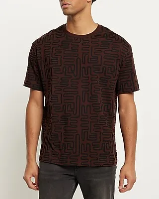 Relaxed Geo Print Perfect Pima Cotton Crew Neck T-Shirt Brown Men's S