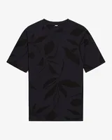 Relaxed Leaf Print Perfect Pima Cotton Crew Neck T-Shirt Blue Men's S