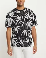 Relaxed Palm Print Perfect Pima Cotton Crew Neck T-Shirt Black Men's