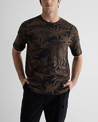 Relaxed Leaf Print Luxe Pique T-Shirt Black Men's L
