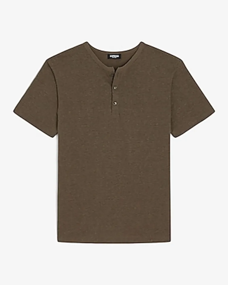 Linen-Blend Henley Green Men's XS