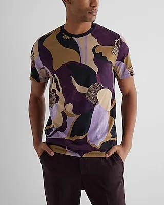 Abstract Floral Perfect Pima Cotton T-Shirt Purple Men's XXL Tall