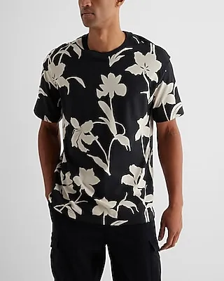 Relaxed Contrast Floral Luxe Pique T-Shirt Black Men's XL