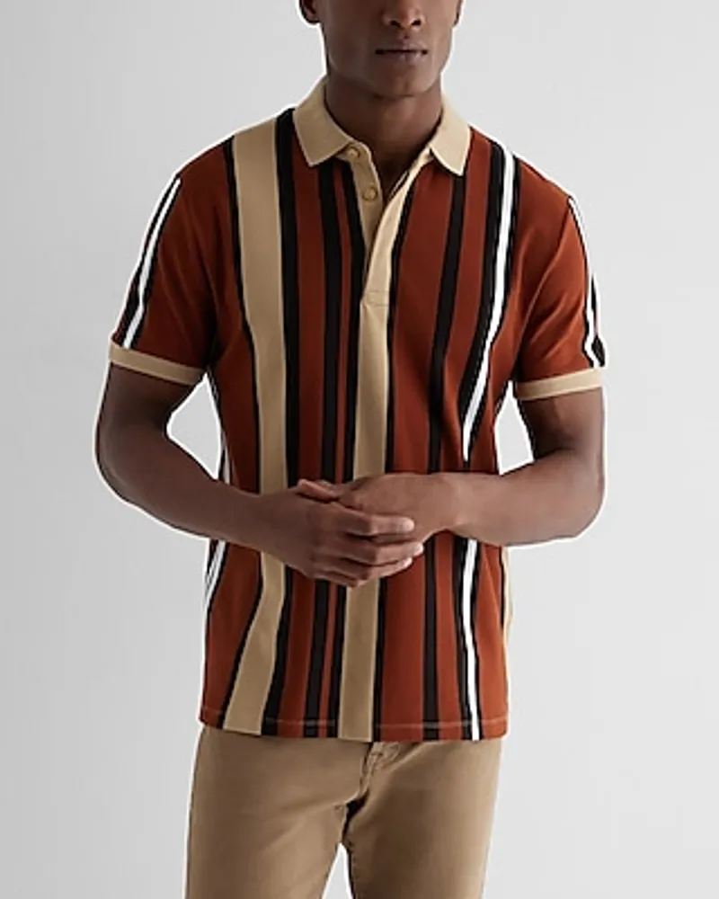 Striped Luxe Pique Polo Brown Men's M