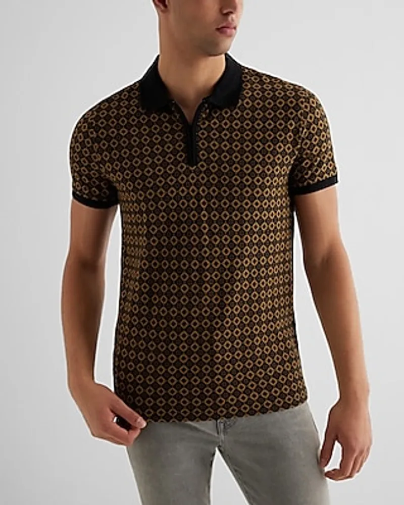 Geo Luxe Pique Zip Polo