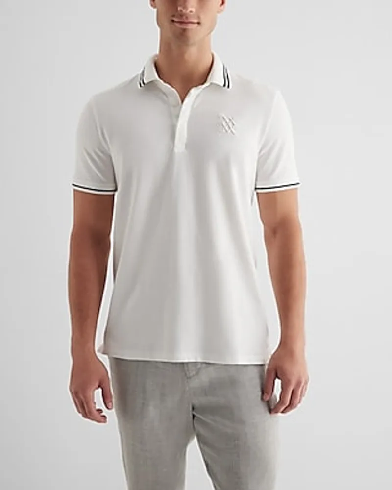 Embroidered X Logo Luxe Pique Polo White Men's XS