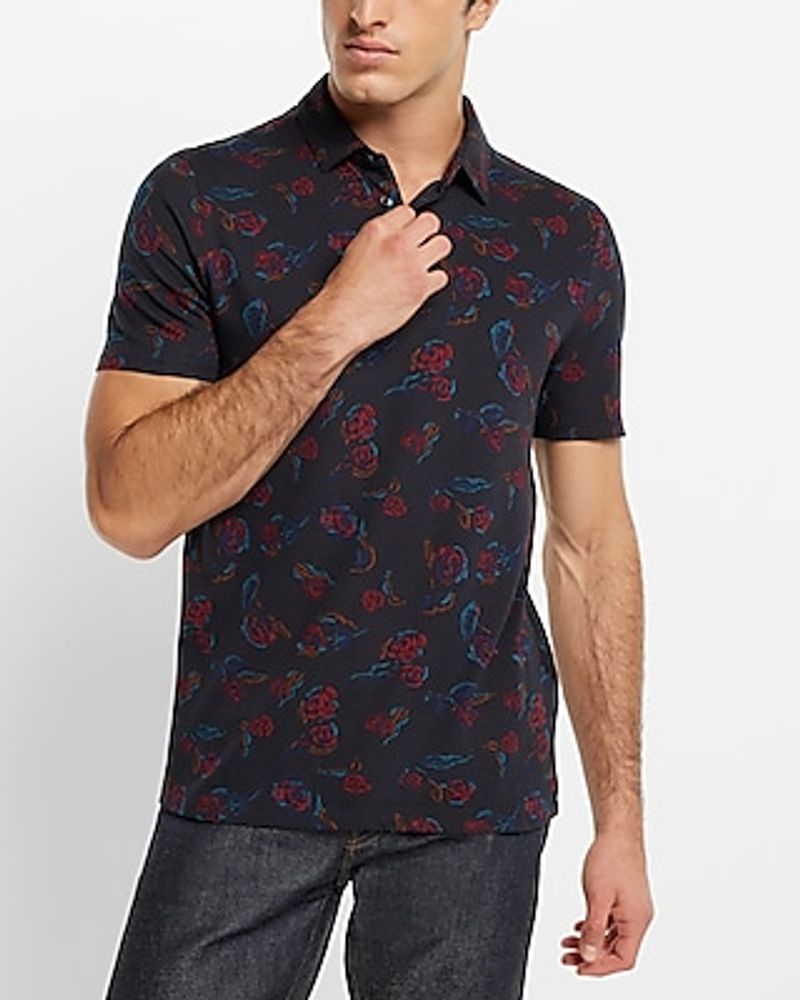 Black Floral Luxe Pique Polo