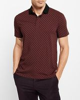 Geo Print Contrast Collar Moisture-Wicking Performance Polo Brown Men's XS