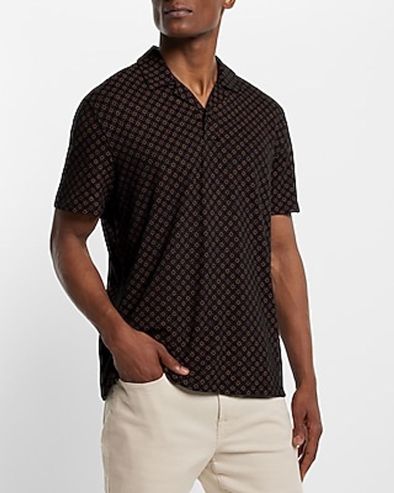 Geo Print Luxe Pique Polo Black Men's S