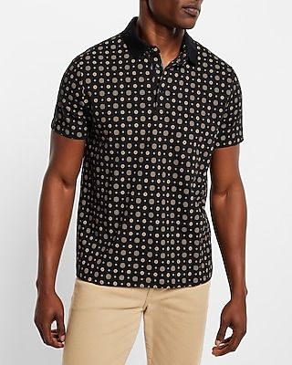 Geo Print Contrast Collar Moisture-Wicking Performance Polo Men
