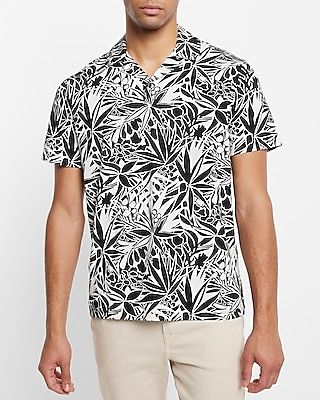 Floral Camp Collar Moisture-Wicking Polo Black Men's XS
