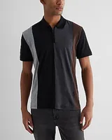 Striped Perfect Pima Cotton Zip Polo Black Men's L