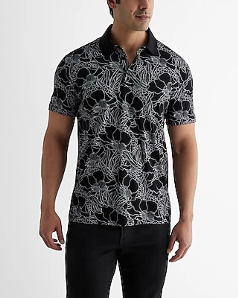 Line Floral Perfect Pima Cotton Polo Black Men's L