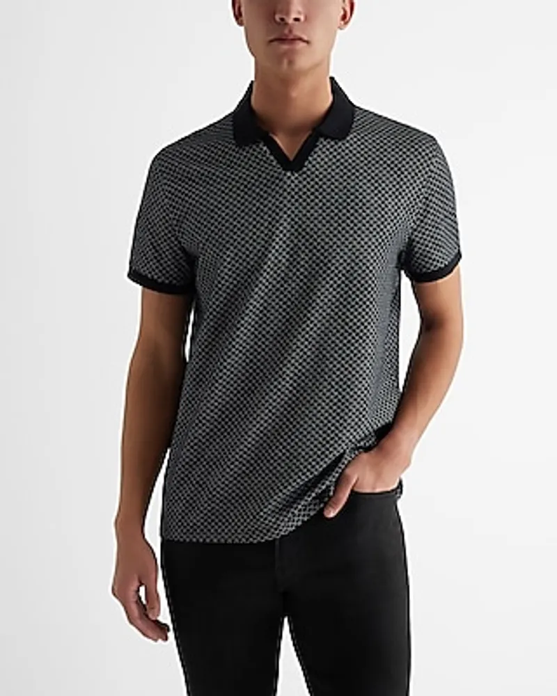 Mini Geo Johnny Collar Jacquard Polo Black Men's XS