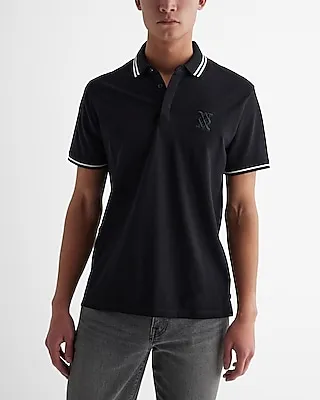 Embroidered X-Logo Perfect Pima Cotton Polo Black Men's XS