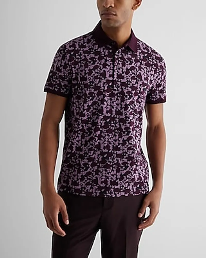 Abstract Floral Perfect Pima Cotton Polo Purple Men's XL