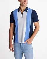 Color Block Perfect Pima Cotton Zip Polo Blue Men's L