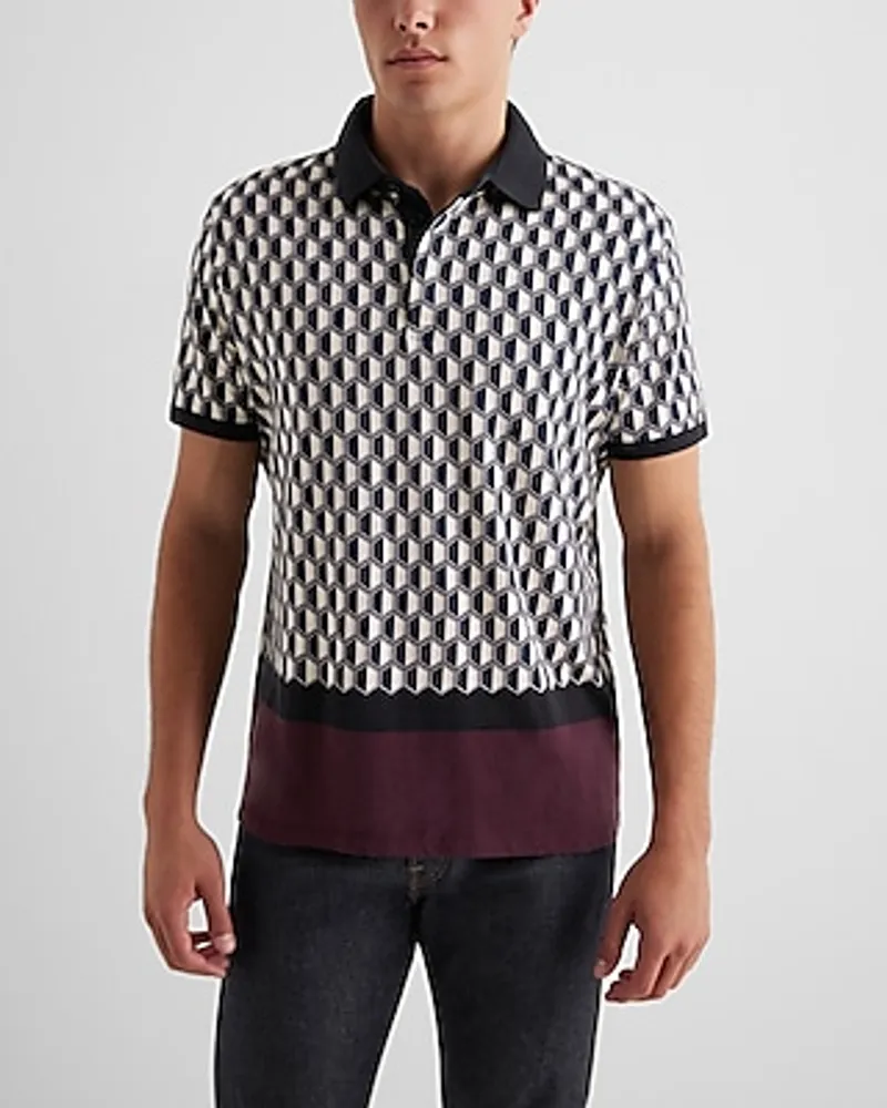 Striped Hem Geo Print Perfect Pima Cotton Polo