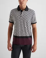 Striped Hem Geo Print Perfect Pima Cotton Polo Neutral Men's Tall