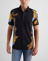 Painted Floral Perfect Pima Cotton Polo Brown Men's L