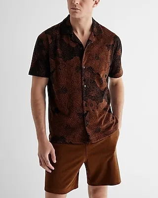 Relaxed Floral Terry Cotton-Blend Short Sleeve Polo Brown Men's S