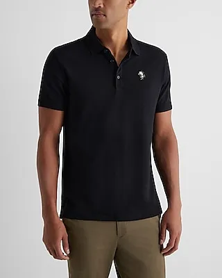 Embroidered Floral Luxe Pique Polo Black Men's XS