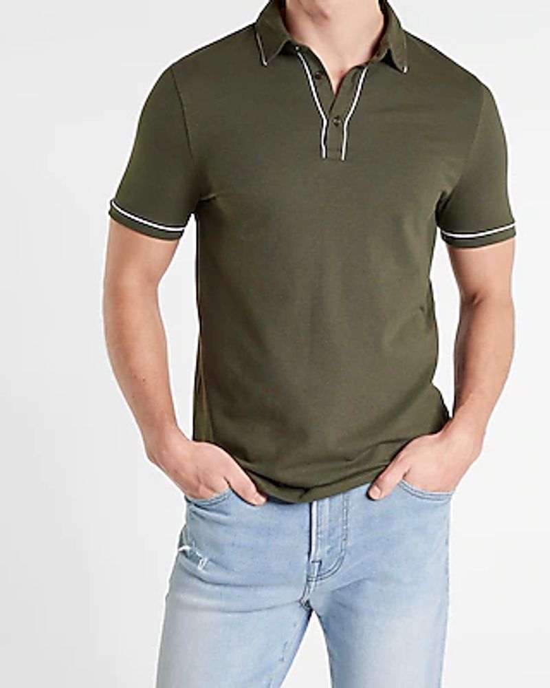 Piped Luxe Pique Polo Green Men's XXL Tall