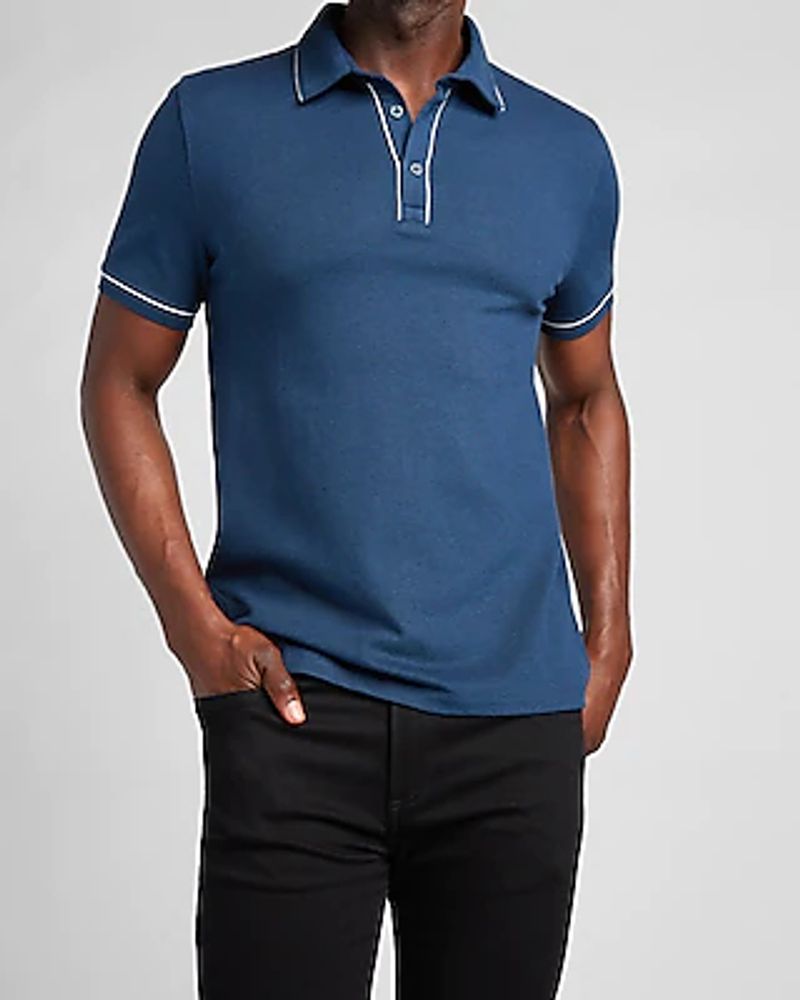 Piped Luxe Pique Polo Blue Men's