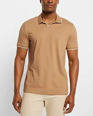 Solid Tipped Collar Jacquard Polo Brown Men's