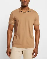 Solid Tipped Collar Jacquard Polo Men's XS