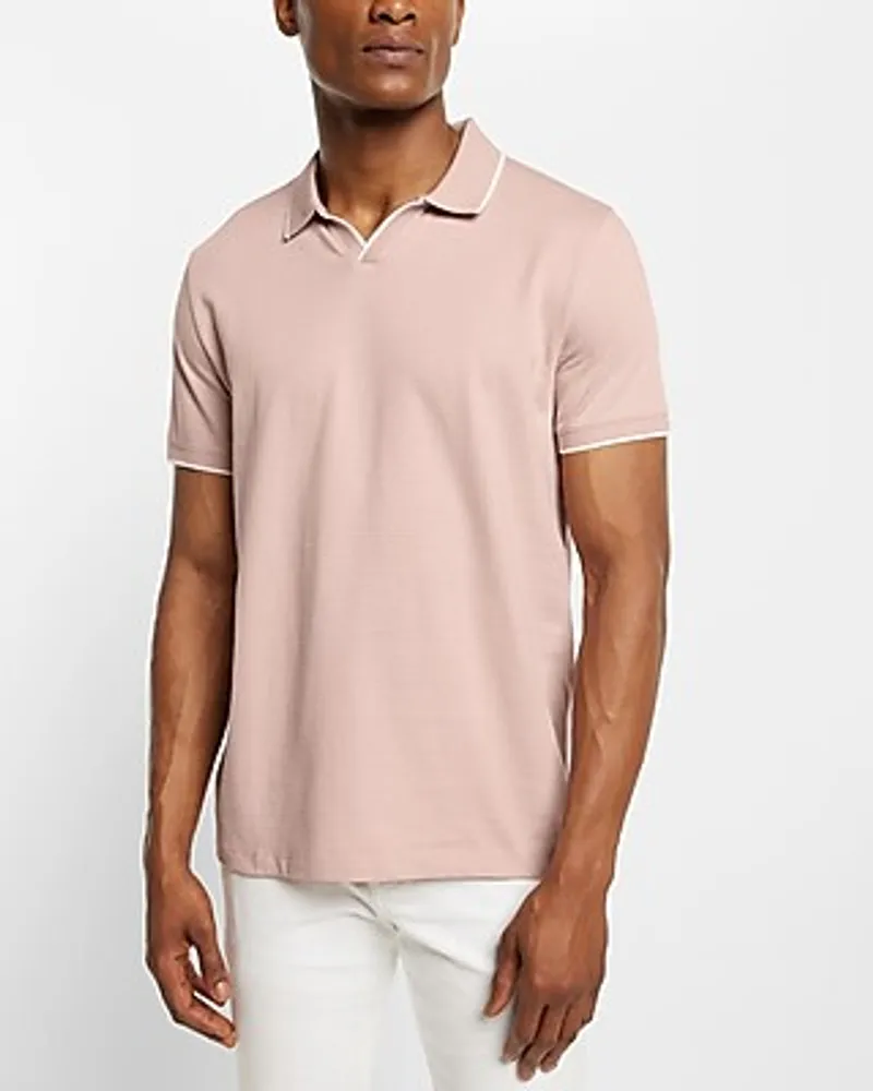 Solid Tipped Collar Jacquard Polo Pink Men's XS