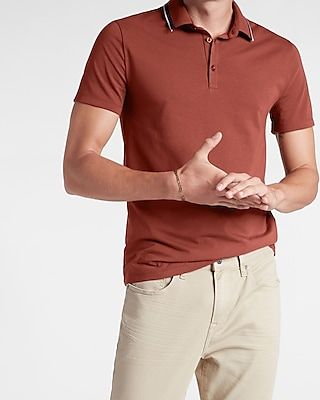 Tipped Collar Moisture-Wicking Performance Polo Red Men's L Tall