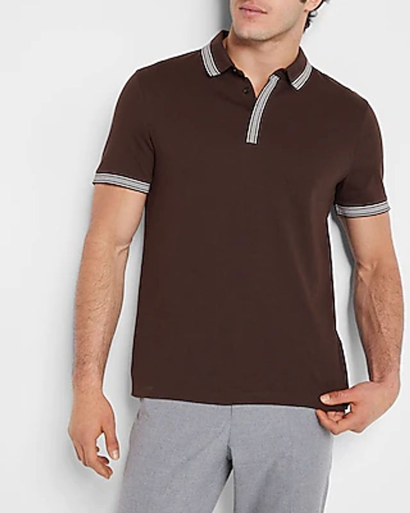 Solid Tipped Polo Brown Men's XL