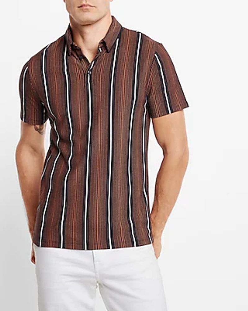 Striped Luxe Pique Polo Brown Men's XL