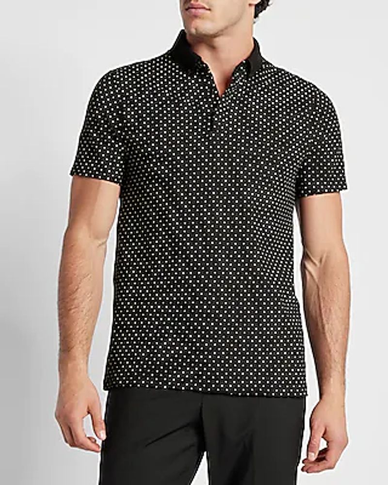 Dot Print Luxe Pique Polo Black Men's XS