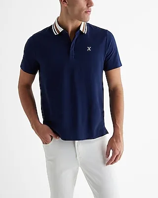 Tipped X-Logo Luxe Pique Polo Blue Men's XL Tall