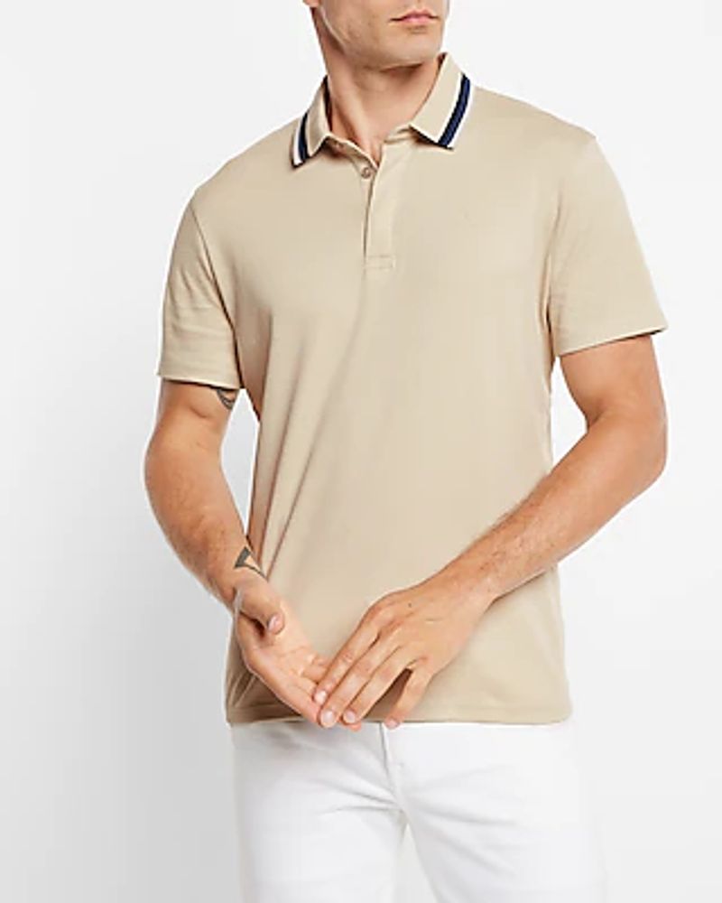 Ombre Collar Flat Knit Polo Neutral Men's XL