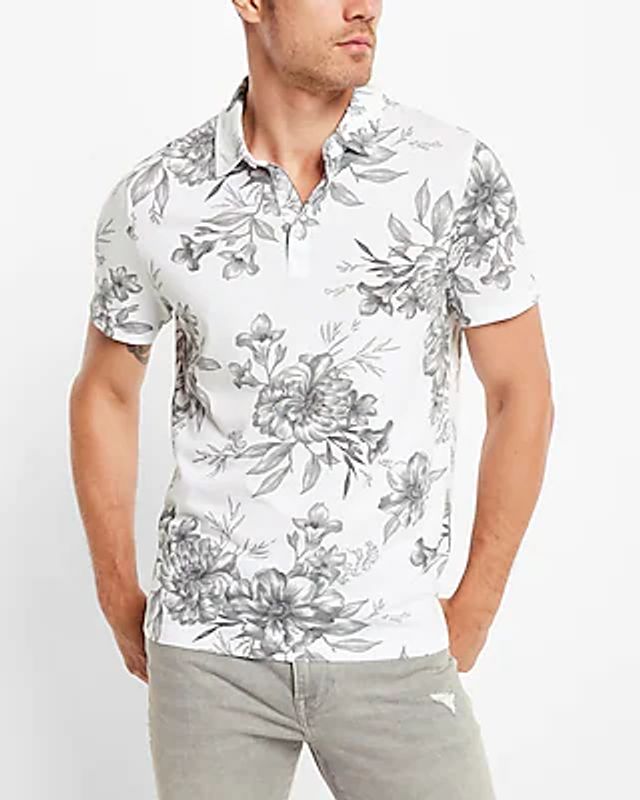 Express Big & Tall Floral Jersey Polo White Men's XXL | Plaza Las Americas