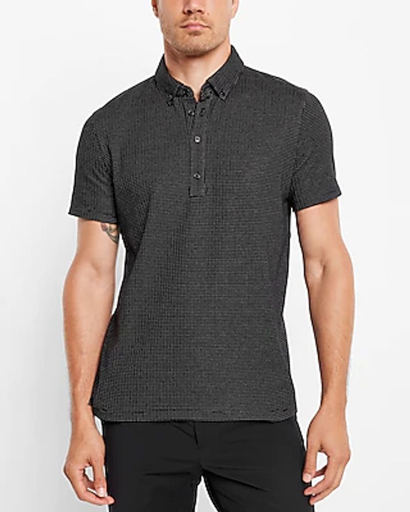 Double Knit Jacquard Dot Print Polo Black Men's XS