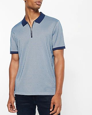 Tipped Jacquard Zip Polo Blue Men's L