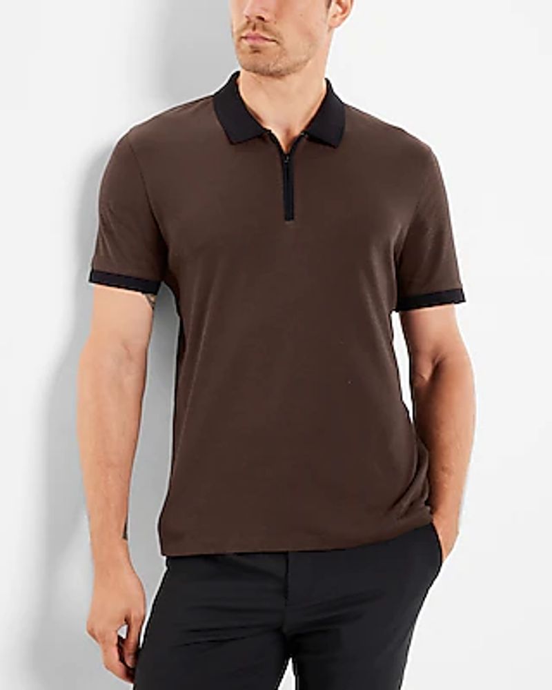 Solid Zip Front Polo