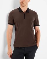 Solid Zip Front Polo Brown Men's XL